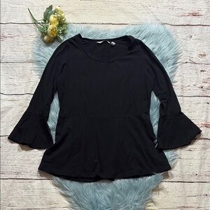 Isaac Mizrahi Live! Black Bell Sleeve Peplum Top Sz S